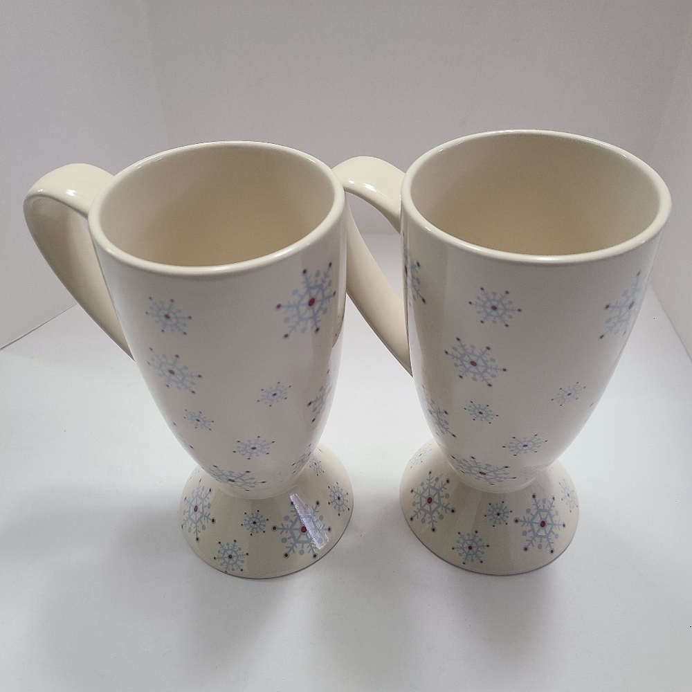 Whittard Snowflake Pattern Cream/Blue/Red Hot Chocolate/Coffee/Tea Set of 2 Mugs
